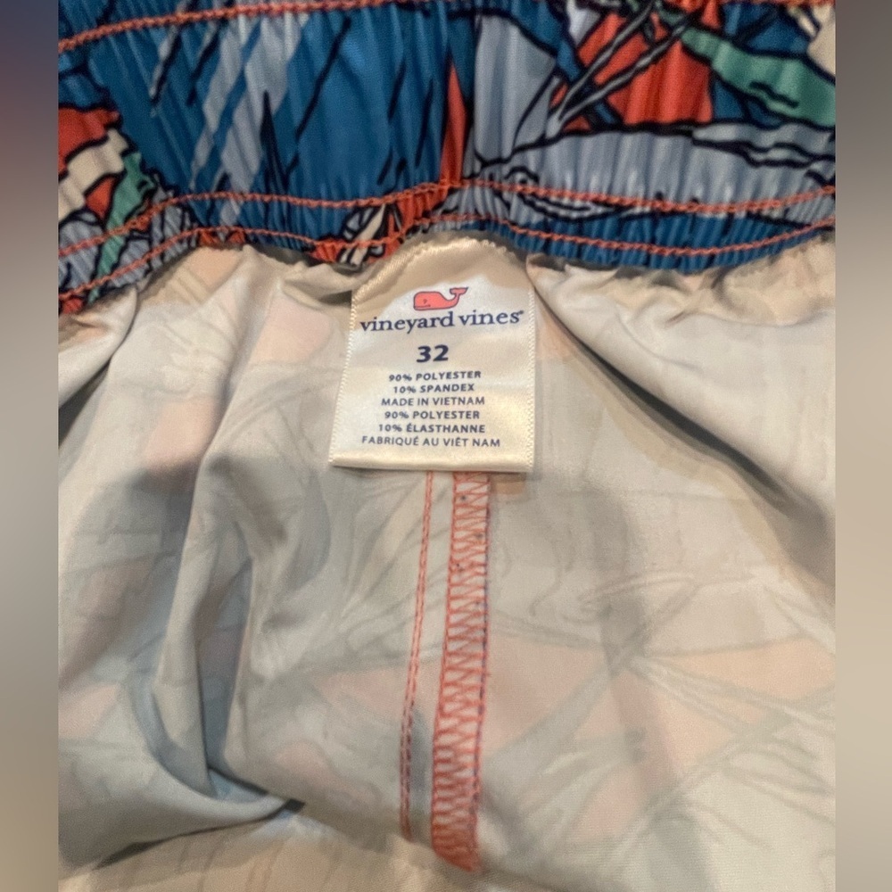 🩵🧡Vineyard Vines Blue and Orange Leaf Print Swim Board Shorts. Size 32. Like new - Picture 4 of 8